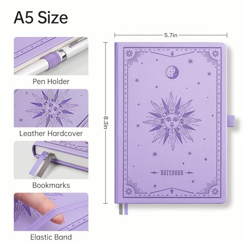 EMSHOI Lined Journal Notebook, 192 Numbered Pages, A5 Size (5.7'' x 8.3'') - color: Light Purple, style: Ruled