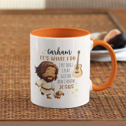 Funny Jesus Design Coffee Mug, Christian Cup With Personalized Name, Customized Christian Humor Ceramic Cup Gifts, Custom Jesus And Guitar Detailed Mug 11oz 15oz - color: XUA-324-1551-JESUS WITH GUITAR MUG