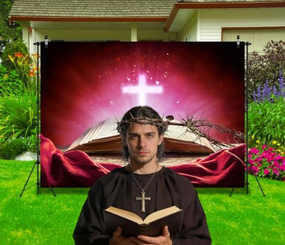 Fabric 17x10ft Jesus Crown of Thorns Backdrop Christian Cross Easter Resurrection Background for Religious Event Theme Party Decorations Lent Church Banners Crucifixion of Jesus Photo Props - size: 17x10ft