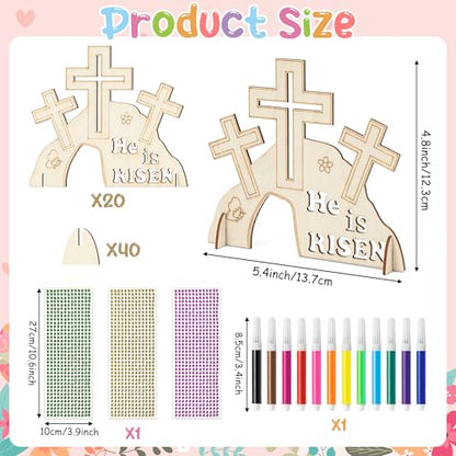 BeYumi Easter Jesus Resurrection Crafts - 20Pcs DIY HE IS RISEN Wooden Empty Tomb Standable Craft Make Your Own Christian Empty Tomb of Jesus Faith Religious Decor Church School Party Supplies for Kid