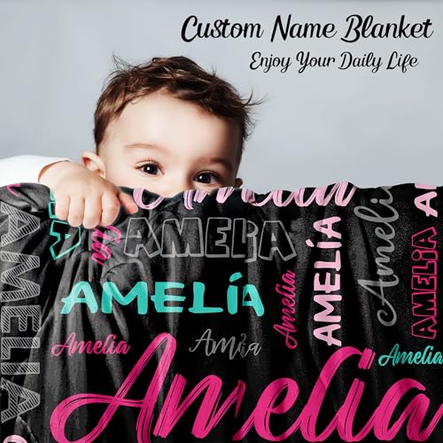Custom Name Blanket for Baby Boys Girls, Personalized Baby Name Throws Blankets, Customize Blanket Gifts for Kids Newborn Men Women - color: Design 02-black
