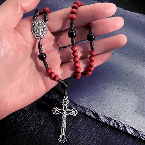 KOMI Handmade Wooden Catholic Rosaries, Rosary Beads Necklace Wood Christian Prayer Beads Catholic Christian Gift - style: Rosary-9