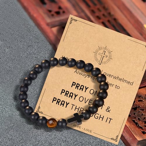Christian Grandparents-Day Gifts for Men, Religious Cross Bracelet for Him - style: Pray on it