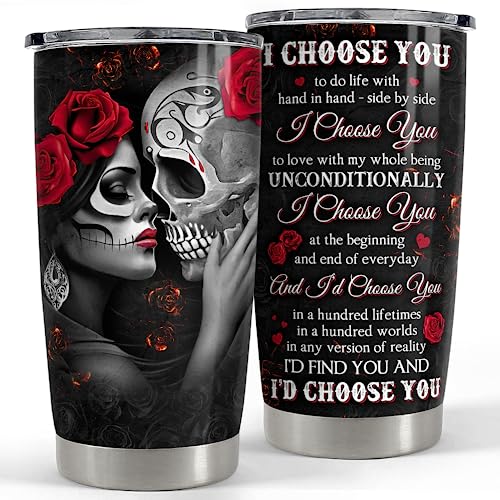 SANDJEST Couple Tumbler 20oz Gifts for Wife Husband Skull Couples Stainless Steel Tumblers Coffee Travel Mug Cup Romantic Gift for Valentine Birthday Anniversary Christmas - color: Couple