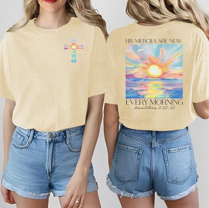 Christian Shirts for Women Bible Verse Shirt Jesus Faith T-Shirt Inspirational Religious Gift Tee Tops - color: Apricot, size: Large