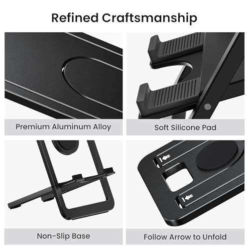 Itramax Tablet Stand for Desk,Foldable iPad Stand,Adjustable Desktop Holder - color: Black – for Tablet (Max 800g)