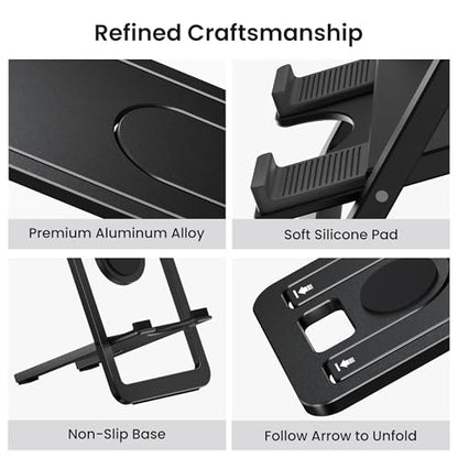 Itramax Tablet Stand for Desk,Foldable iPad Stand,Adjustable Desktop Holder - color: Black – for Tablet (Max 800g)