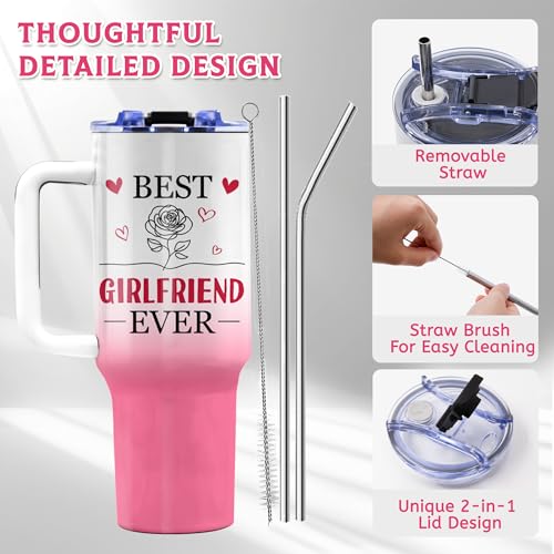 Birthday Gifts for Girlfriend, 40 Oz Tumbler with Handle - color: Girlfriend-Pink