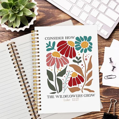Boho Floral Christian Notebook Journal, Inspirational Christian Gifts for Women, 12:27 Bible Religious Journal for Women, Flower Scripture Hardcover Spiral Notebook 5.5x8.3 - color: red