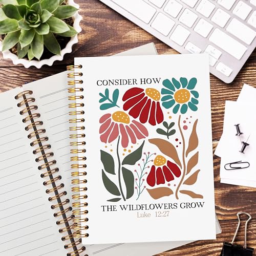 Boho Floral Christian Notebook Journal, Inspirational Christian Gifts for Women, 12:27 Bible Religious Journal for Women, Flower Scripture Hardcover Spiral Notebook 5.5x8.3 - color: red