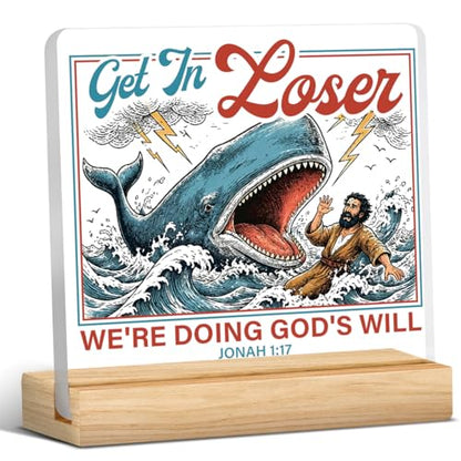 Christian Home Decor, Bible Verse Whale Acrylic Desk Sign - color: M60A12