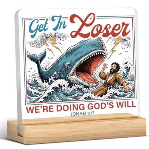 Christian Home Decor, Bible Verse Whale Acrylic Desk Sign - color: M60A12