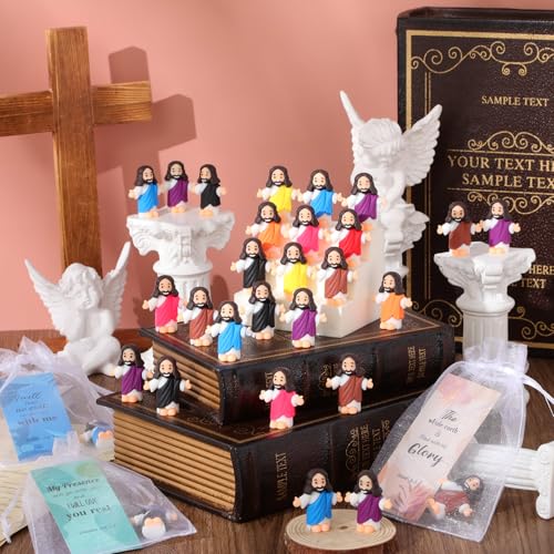 Barydat 100 Sets Mini Jesus Figurines Bulk Easter Gift Little Jesus Figures Tiny Toys Christ Savior Doll with Cards Bags for Religious Party Favors Sunday School Baptism Gift(Bohemian Style) - style: Bohemian Style