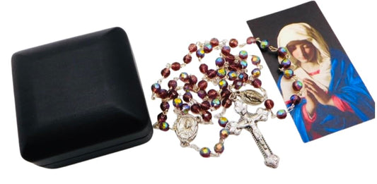 Westmon Works Deluxe Rosary Gift Set with Glass Beads and Metal Crucifix, Boxed with Hail Mary Prayer Card Made in Italy