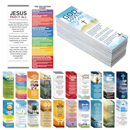 100 Pcs Gospel Tract Card Bible Tract for Evangelism Salvation Bookmarks Bulk Christian Pocket Card Inspirational Prayer Postcards for Women Men Church & Office Supplies, 20 Designs