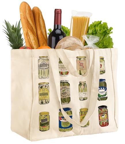Miss Adola Cute Extra Large Canvas Grocery Tote Bag - color: Pickle Jar