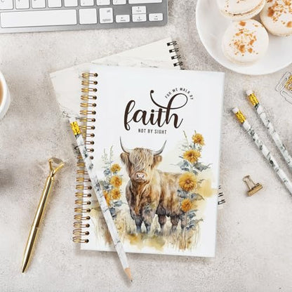 Bible Journal,Highland Cow Bible Notebook for Women,Cow Note Book - color: Faith