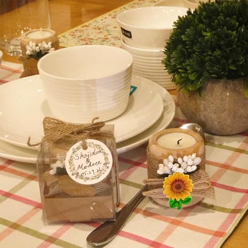 24 Pack Sunflower Wood Tealight Handmade Candle Holders - Wedding, Baby Shower, Baptism Favors & Centerpieces, Cylinder Candles Decorations - size: 24