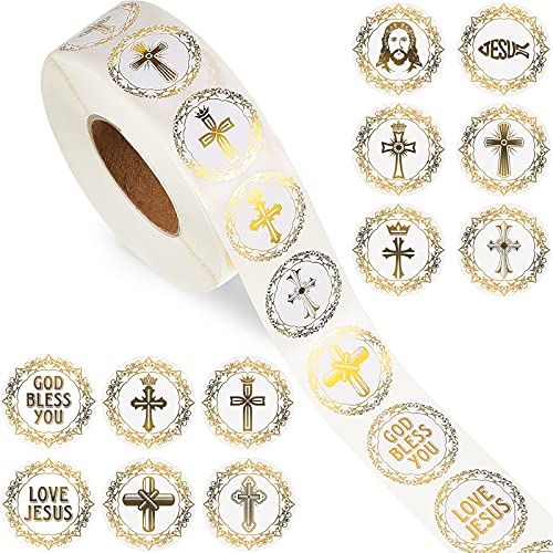 Tenare 1000 Pcs Cross Stickers Gold Foil 1 Inch Religious Christian Decal