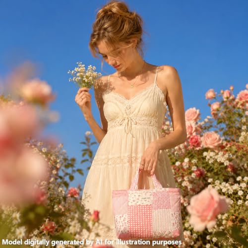Sminra Small Bible Tote Bag for Women, Corduroy or Quilted Mini Tote Bag - color: Pink Collage Floral