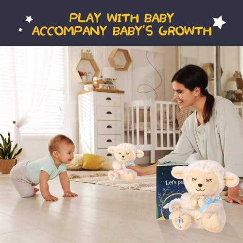 VUNCESSIN Baptism Gifts for Baby Boys with 7'' Cute Plush Lamb and Pray Book, Baptism, Dedication and Christening Gift Set for Boys in Keepsake Box. - color: Blue-lamb