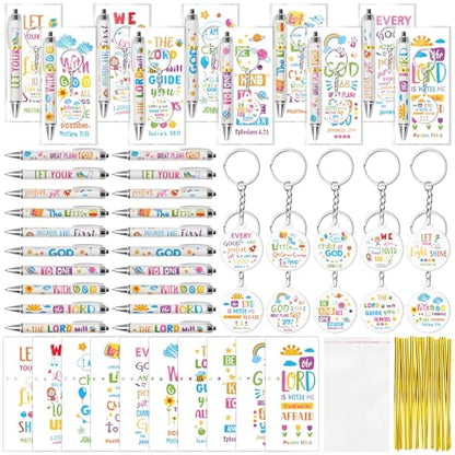 ANGOLIO Christian Inspirational Bible Verses Gifts - 230P Religious Inspirational Bookmarks Colorful Christian Pens Keychains Scripture Stationery Gift for Kids Sunday School Church Classroom Supplies - style: Bible Verse