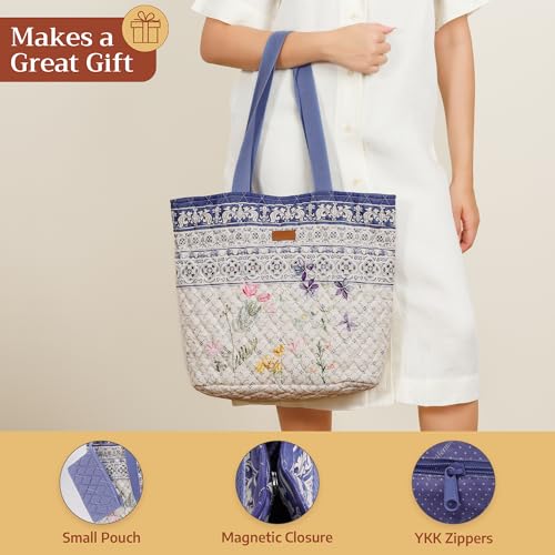 Maison d' Hermine Shopping Bags Cotton Quilted Tote Bag with Zipper Pockets - color: 001 - Faience