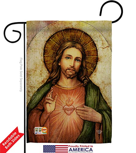 Sacred Heart of Jesus Garden Flag - 2pcs Pack Religious Faith Hope Grace Peace Dove Christian Religion Easter - House Decoration Banner Small Yard Gift Double-Sided Made In USA 13 X 18.5