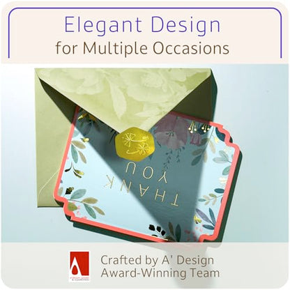 ukee's Floral Thank You Cards, Die-Cut Gold Foil, 100 Cards with Envelopes