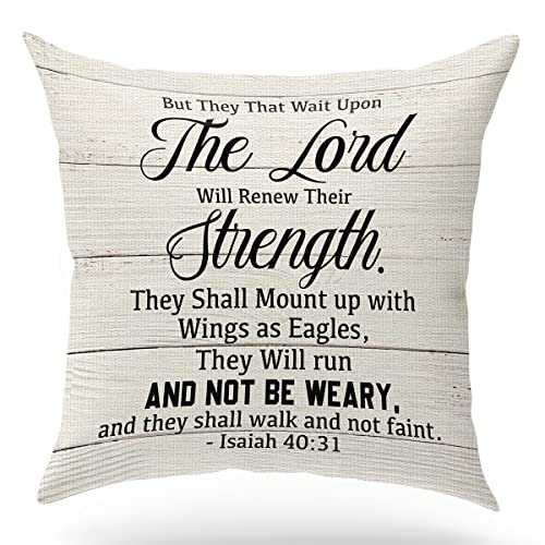 KongMoTree Christian Gift, Scripture Art Throw Pillow Cover Cushion Case, Christian Decor, But They That Wait Upon The Lord Will Renew Their Strength. Isaiah 40:31, Church Gifts, 18 x 18 Inches - color: Isaiah 40:31