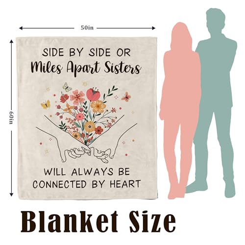Sister Gifts Blanket 60" X 50", Best Sister Ever Gifts for Woman - color: Flowersisters