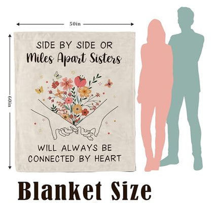 Sister Gifts Blanket 60" X 50", Best Sister Ever Gifts for Woman - color: Flowersisters