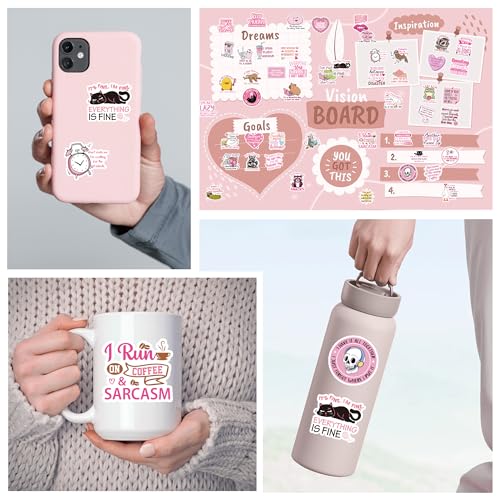 100 Pcs Funny Sarcasm Stickers, Pink Aesthetic Quote - color: Pink Funny Sarcasm