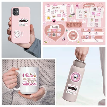 100 Pcs Funny Sarcasm Stickers, Pink Aesthetic Quote - color: Pink Funny Sarcasm