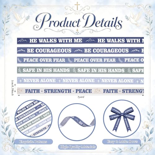 6 Rolls Bible Verse Ribbon, Grosgrain Religious Ribbon 3/8 Inch, Courage - color: Difficulties