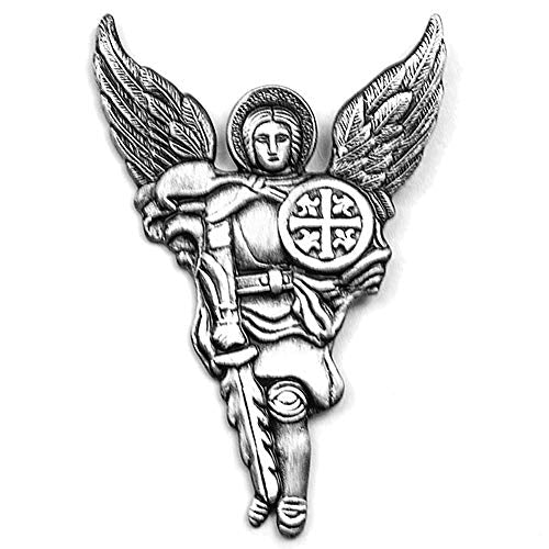 VENICEBEE® Archangel St. Michael Saint Shield Cross Sword Guardian Angel Protection Silver Plated Premium Pin