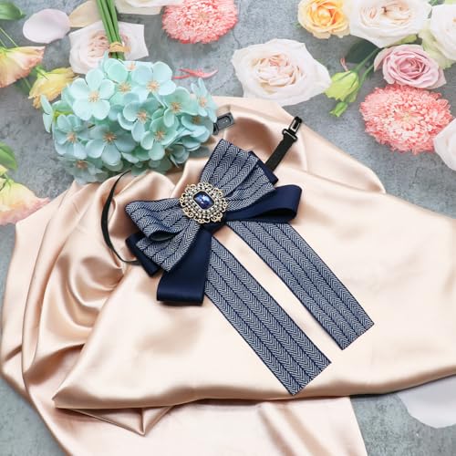 Womens Bow Tie Adjustable Rhinestone Bowtie for Women Ladies Girls Pre-tied Womens Tie for Shirt Suit Uniform - color: Blue-strap