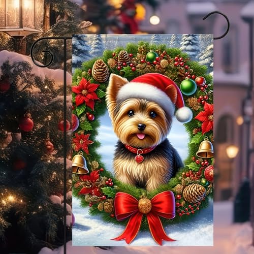 BlissYard Christmas Yorkshire Terrier Garden Flag 12x18 Inch Polyester - color: Yorkshire Terrier Dog