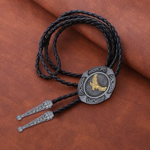 HUABOLA CALYN Vintage Bolo Tie for Men Women, Rodeo Corss Western Cowboy Ties Necklace Leather Necktie Costume Accessories - color: Eagle Bolo Tie