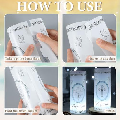 20 Pcs 10 Sets Baptism Centerpieces for Table Baptism Lantern Tea Light Holders with LED Candles Angel Cross Table Lantern for Easter First Communion God Bless Baby Shower Party Decor