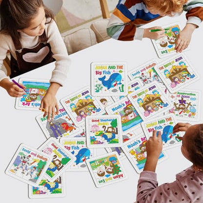 Cinrobiye 24 PCS Bible Story Jigsaw Puzzle Craft Kit, Christian Bible Activity Puzzles for Sunday School, Church Activities, Bible Study, Religious Education and Group Activities - color: Religious