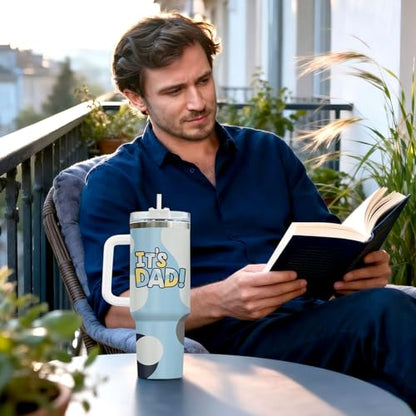 34HD Dad Daddy Cartoon It's 40 oz Tumbler with Handle, Gift for Papa - color: It's Dad