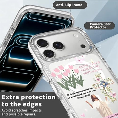 for iPhone 17 Pro/iPhone 18 Pro Case [Compatible with Magsafe],Girls Women Clear Magnetic Case Silicone Shockproof Protective Cover with Pattern Bible Jesus Flowers - color: Bible Jesus Flowers, size: iPhone 17 Pro/iPhone 18 Pro