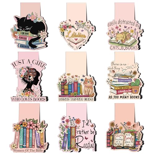 Wxiben Book Lovers Magnetic Bookmark - 9 Pcs Funny Reading Bookmarks Magnets Retro Bookish Floral Book Mark Magnetic Book Mark Page Markers Clip Gifts for Women Men Book Lovers Students Teacher - style: Book Lover