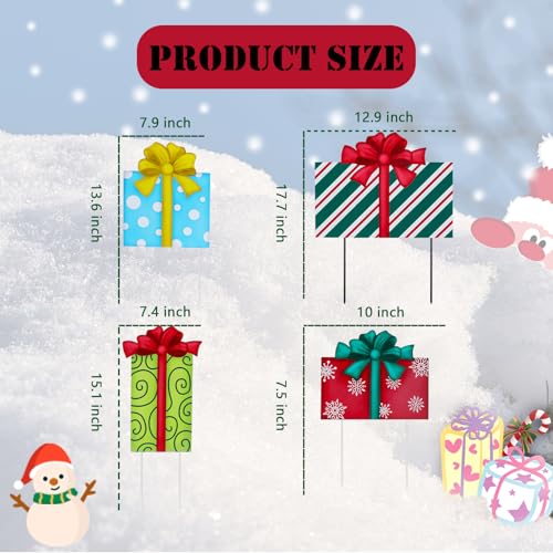 Afirst Christmas Yard Sign Stakes 4PCS Stacked Box Outdoor Decor - color: Gift Box