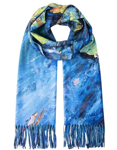 Umjetnost Soft Cashmere Feel Scarf For Women Winter Warm Scarves Large Shawl Wrap Monet Van Gogh Art Print - color: C21 Blue