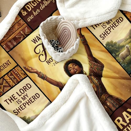 African American Black Girl Women Blanket - Christian Birthday Gifts Blanket- Inspirational Flannel Religious Spiritual Throw Blanket Home Decor 50x60inch - color: Hrmt10