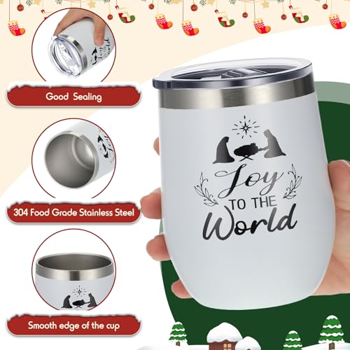 Gejoy 6 Pcs Christmas Wine Tumbler 12 oz Stainless Steel Wine Glass with Lid and Straw Christian Nativity Scene Tumbler Stainless Steel Coffee Cups Travel Mug for Xmas Holiday Party Gift, 6 Patterns