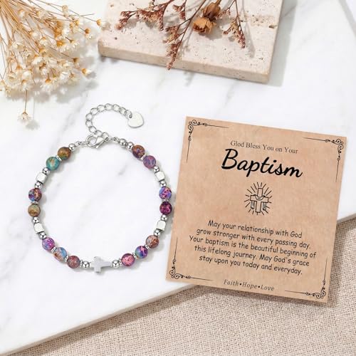 Cross Bracelet for Women Girls, Christian Gifts for Daughter Granddaughter Sister In Christ Friend Niece, Baptism Confirmation First Communion Gifts for Girls - color: Baptism
