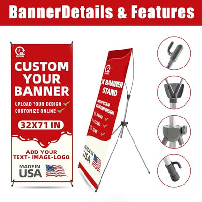 Custom X Banner Stand 32"x71",Portable Retractable Banner with Travel Bag for Advertising,Party,Graduation, Celebration,Exhibition,Outdoor & Indoor Display（only banner）